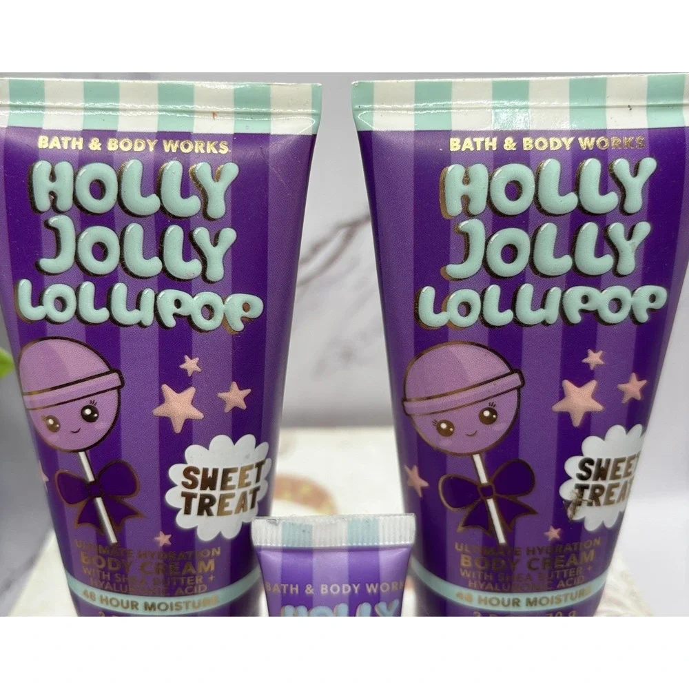 Bath & Body Works Holly Jolly Lollipop 3pc Set 2 Body Cream Lip Gloss New Sealed